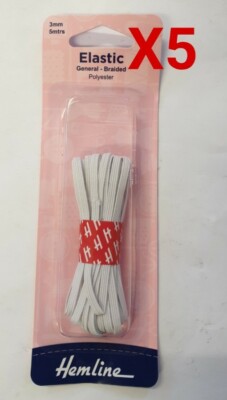 Saum Allzweck geflochten elastisch: 5 m x 3 mm 5er Pack