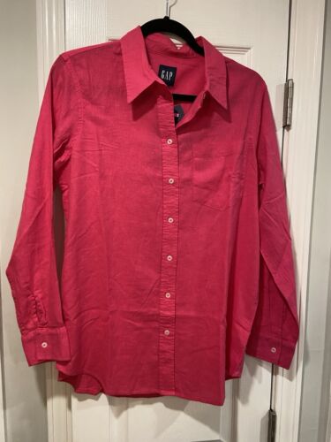 NWT Gap Size S Hot Pink Linen Blend Button Down Collared Shirt Soft Breathable