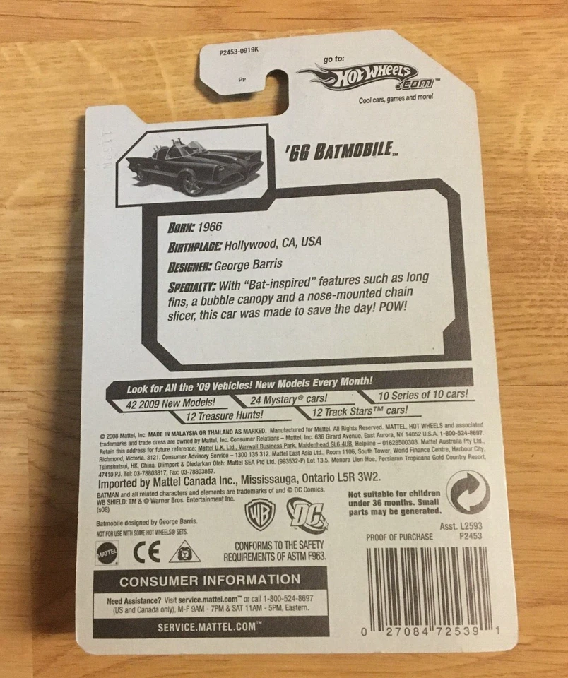 Hot Wheels 7/10 быстрее, чем когда-либо '66 ТВ бэтмобиль 2008 новый в защитном пакете - Изображение 3 из 4