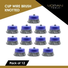 12 Pack Wheel Cup Brush 4 Inch (4" Twisted/Knotted) For 5/8"-11 Angle Grinders
