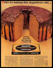 1963 Baker's German's Sweet Chocolate Vintage PRINT AD Pound Cake Recipe