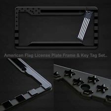 American Flag 3D License Plate Frame with USA Patriotic Jet Tag Keychain. BB