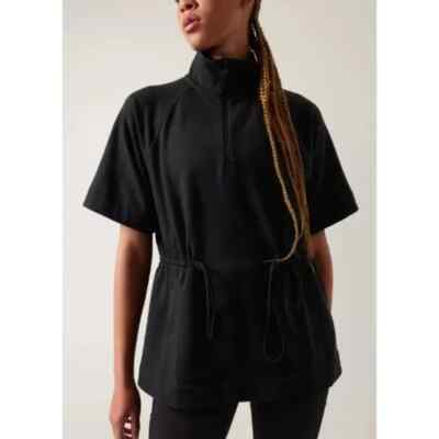 NEW Athleta Allyson Felix Half Zip Cinch Waist Pullover Sweatshirt Top Black
