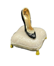 Black High Heel Bejeweled Shoe on Enameled Pillow Magnetic Trinket Box