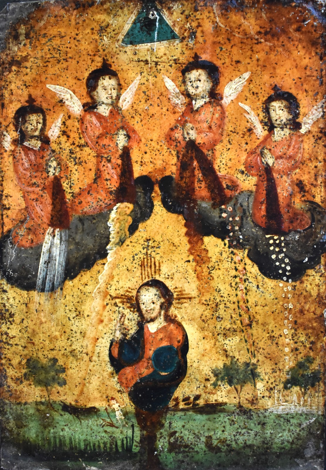 Antique 19th C. Spanish Colonial Retablo on tin Divina Providencia eBay