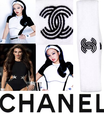New Tag Chanel 2023 2024 White 24c Black Logo Headband Hair