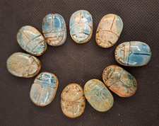 Hand-carved Collection of 10 Egyptian Scarab Antiques with hieroglyphics