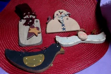 4)Adorable Rustic Primitive Snowmen, Angel & Crow Wooden Hanging Decorations
