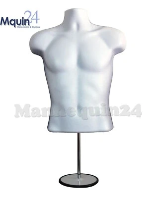 DISPLAYTOWN NEW Male Mannequin Form + Stand,Torso Men Display TRADE SHOW Pant T-Shirt -WHITE
