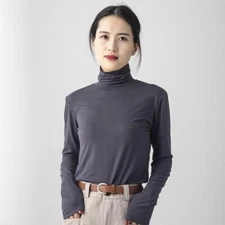 Lady Long Sleeve High Neck T Shirt Blouse Warmer Fall Winter Shirt Casual Tops