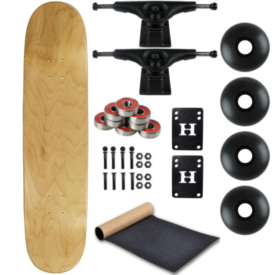 Blank Skateboard Complete 7.25'' Natural with Black Trucks and Black Wheels
