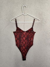 Fashion Nova Women Top Extra Small Red Black Animal Print Nylon Blend Bodysuit