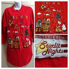 Vintage Christmas Women's Nightgown Santa 1980's Starlit Nights Approximate Med