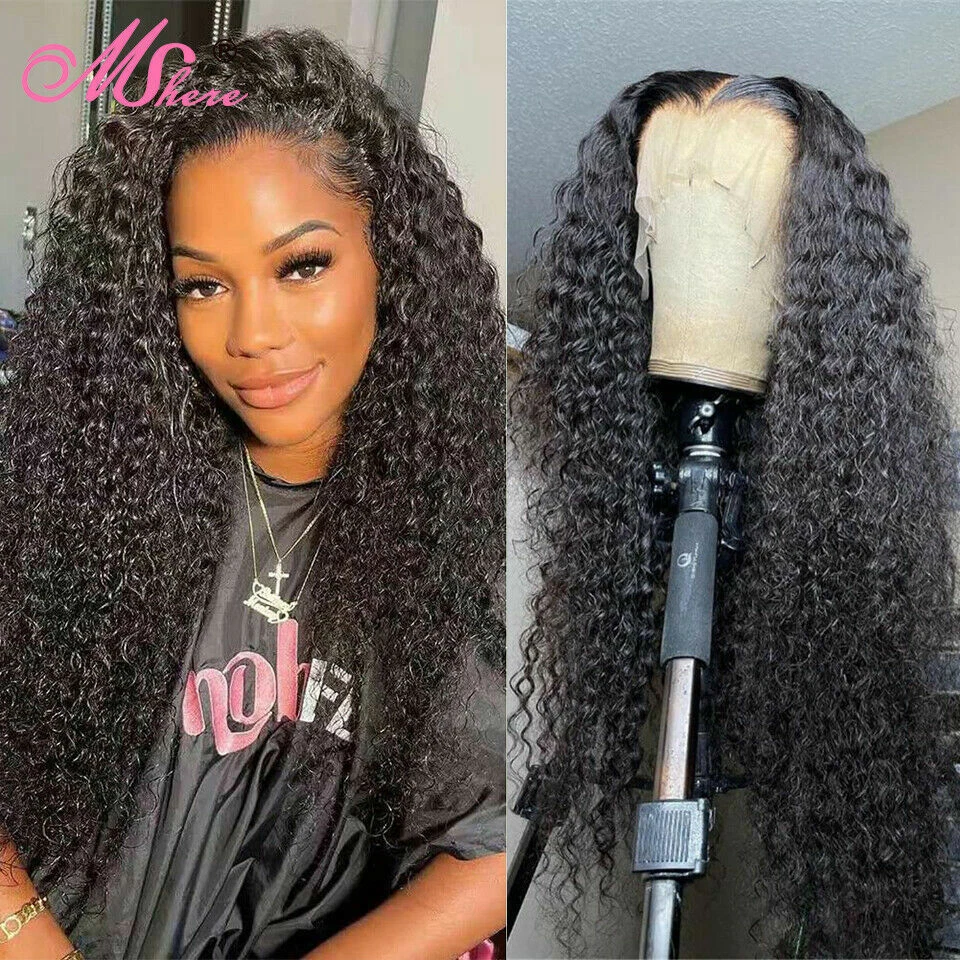 Kinky Curly Lace Front Wigs Human Hair HD Transparent Pre Plucked Bleached Knots