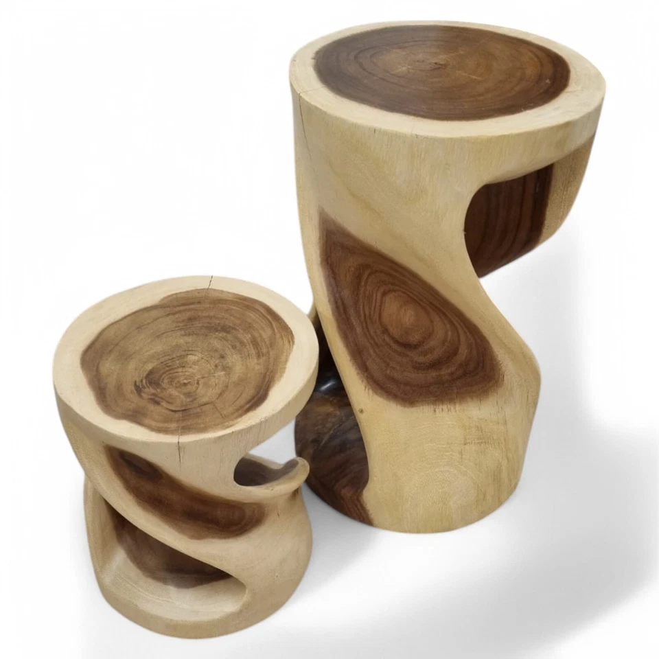 Suar Wood Side Table Flower Column Solid Wood Stool Table Acacia Decor - Image 4 of 4
