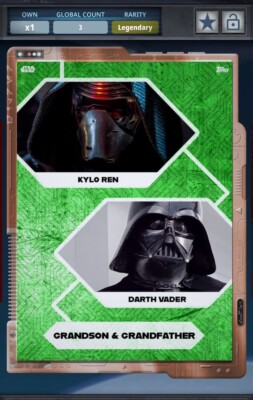 Topps Star Wars Card Trader Legendary Bronze Gilded 3cc Vader/Kylo