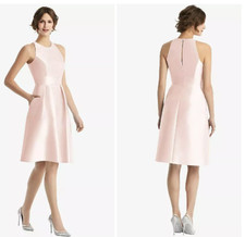 ALFRED SUNG D769 HIGH NECK SATIN BLUSH F6 COCKTAIL DRESS sz 12