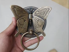Butterfly Brass Door Knocker Antique Finish Door Bell Banger Handmade 6.3"