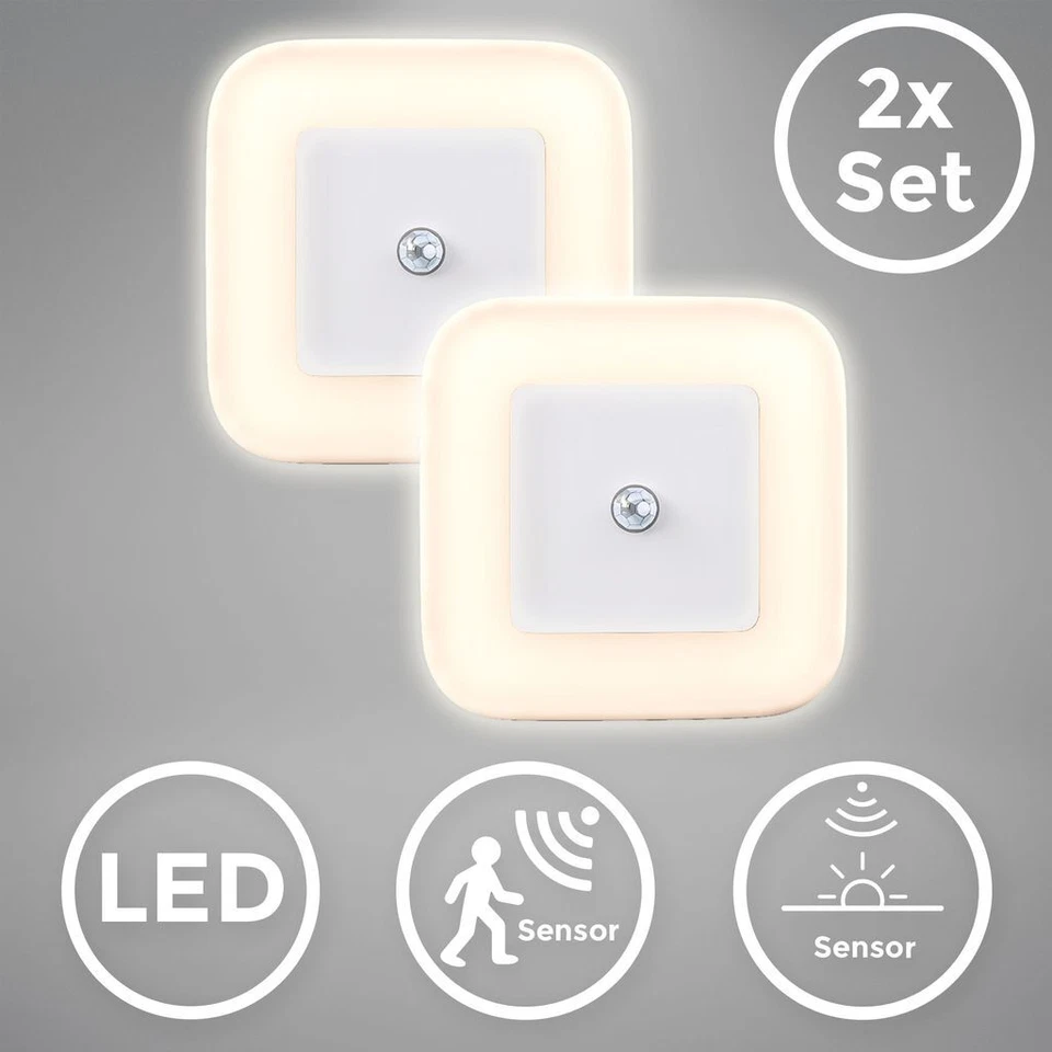 2er Set Steckdosen Nachtlicht Lampen LED Treppen Leuchte Bewegungsmelder Sensor