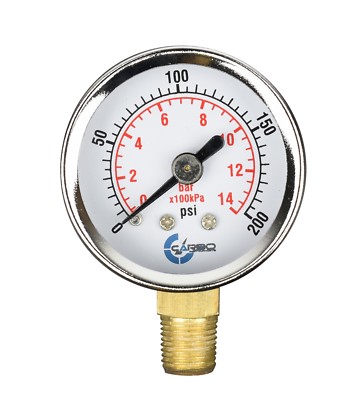 1-1/2'' Pressure Gauge - Chrome Plate Steel Case, 1/8''NPT, Lower Mnt. 200 PSI