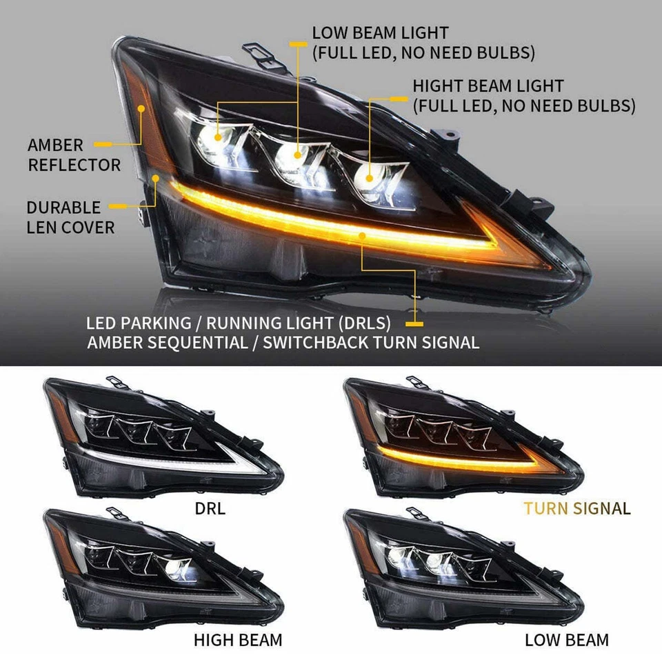 VLAND Full LED Headlights&LED Tail Lights For 2006-2013 Lexus IS 250 350 ISF - Image 3 of 4