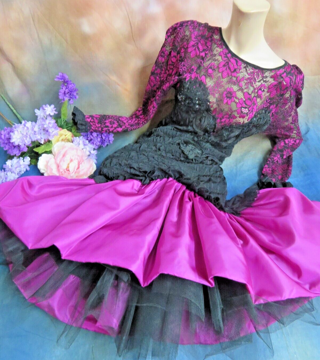 Couture Dress Gallery of Wearable Art Fuchsia Taffeta black Lace fit n flare S | eBay Couture Dress Gallery of Wearable Art Fuchsia Taffeta black Lace fit n flare S | eBay