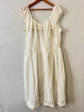 Vtg Womens L White Sheer Cotton Lace Milkmaid Slip Dress Lingerie Embroidered