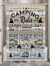 Camper RV Shower Curtain for Travel Trailer Bathroom, Farmhouse Camping Rules Qu