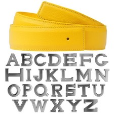 Leather belt reversible belt in yellow with belt buckle 40 mm H belt silver