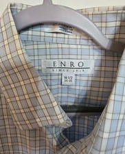 Enro Dress Shirt Men 16.5 34-35 Non Iron Imported Combed Cotton Blue B700