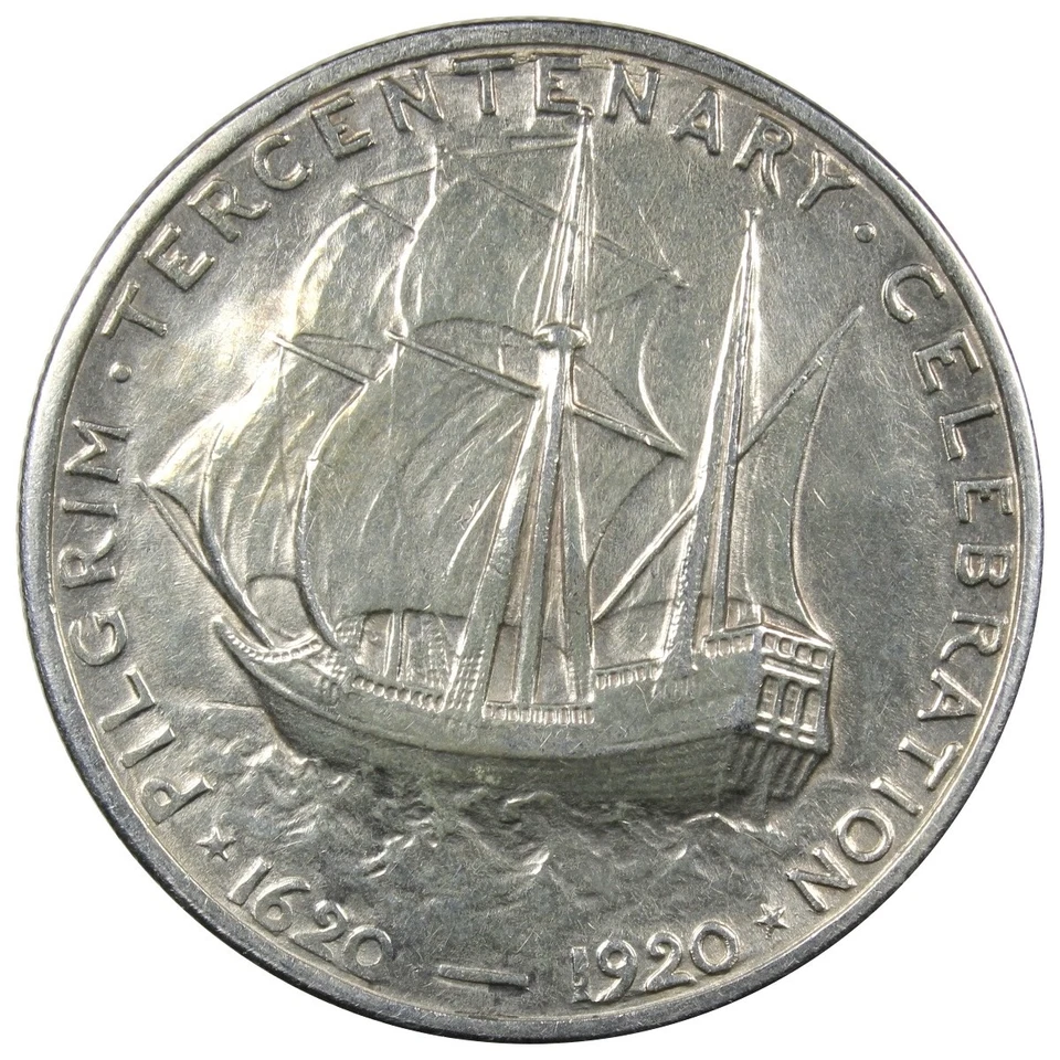 1920 Pilgrim Commemorative Half Dollar AU+ ALMOST UNC Details Cleaned A2777 - Image 2 of 2