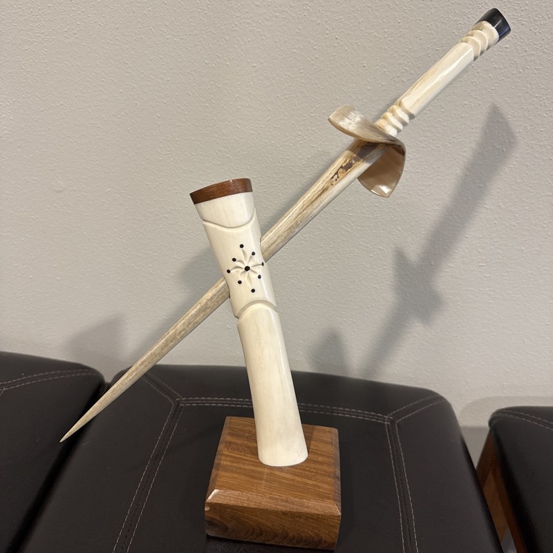 Bone Knife And Stand Hand Made Matched Set.  Origin Unknown