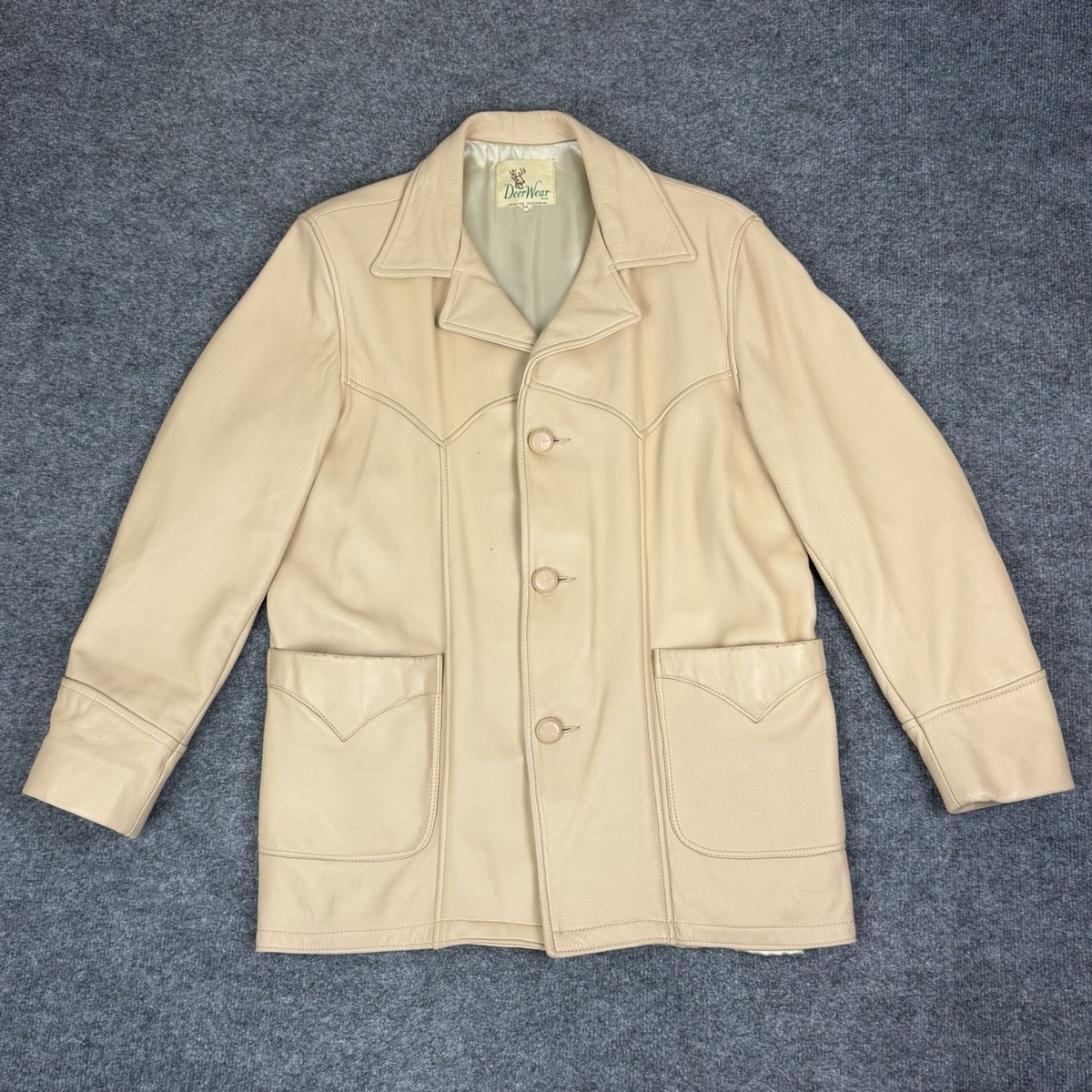 Vintage DeerWear Deerskin Leather Jacket Mens L Tan Western Coat 