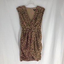 Express Women's M Dress Leopard Print Draped Sheath V-Neck Pleated Faux Wrapped