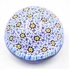 Murano Millefiori Blue Glass Paperweight 3.75" Floral Canes Vintage