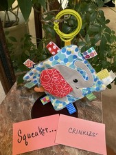 BABY Plush SPARK Create Imagine ELEPHANT Square Crinkle Hang Clip Squeaker Activ
