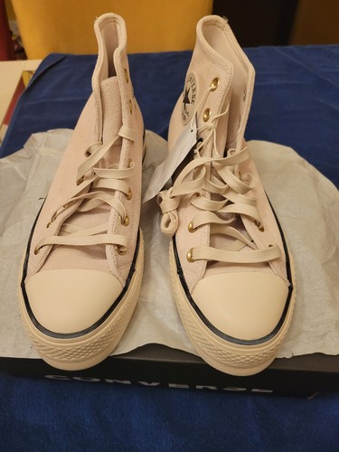 Converse Chuck Taylor All Star Lift Platform High Top Suede Lace Up Pale Petal