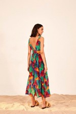 BNWT Farm Rio Dress Sz. M Painted Toucans Midi Multicolour V Neck Resort Wear