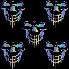5Pcs 3D Reflective Laser Skull Car Decals, Multicolored Waterproof Vinyl Sticker