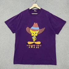 Vintages 90s Looney Tunes Warner Bros Tweety Bird T-shirt XL Purple Made In USA