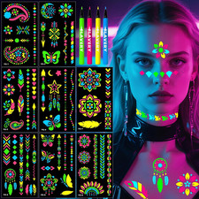Glow in the Dark Temporary Tattoo Markers for Face Paint, 4 Color Neon Body Pain