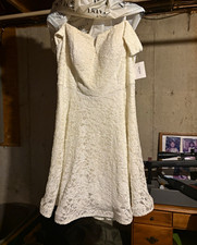 David's Bridal Ivory Lace V-Neck Short Sleeve Sheath Dress Above Knee 12