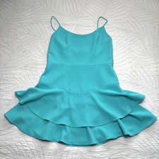 Alice + Olivia Palmira Tiered Fit Flare Marine Blue Turquoise Tank Dress UK 12 