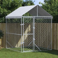 Outdoor Dog Kennel Silver Galvanized steel, Polyethylene