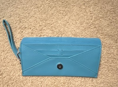SM Envelope Wristlet Women's Wallet Blue Folding Credit Card Button Strap