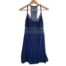 Adore Me Bamboo Lace Mini Slip Dress Racer Back Chemise Lingerie Blue S