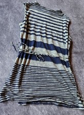 Anthropologie Dolan Navy/Gray Striped Dress W/Tie Waist SZ S Petite, Classic