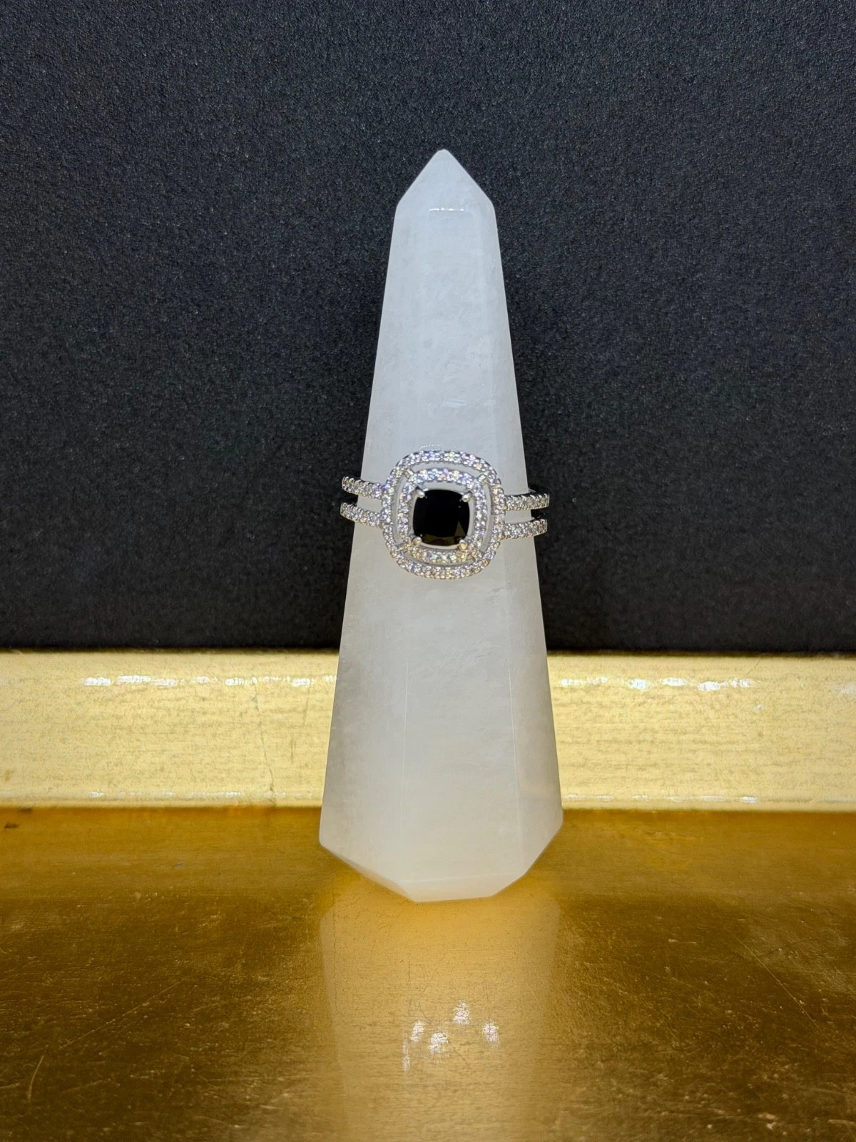 Bomb Party Ring Sz 10 "She's A Stunner" Black Onyx CZ on Rhodium image 5