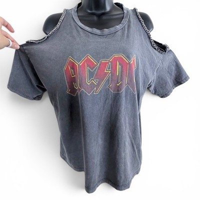 and finally ac/dc chain trim rocker 80s tour concert gray women's top 8