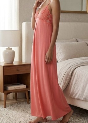 Josie Natori Lace Trim Maxi Slip Dress Coral Size M | eBay Josie Natori Lace Trim Maxi Slip Dress Coral Size M | eBay